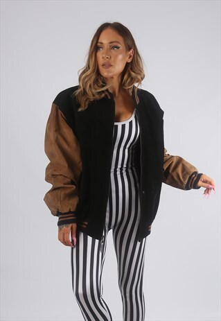 VINTAGE VARSITY SUEDE BOMBER JACKET OVERSIZED UK 18 (72N)