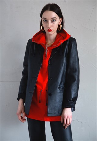 90S VINTAGE BLACK LEATHER BLAZER / JACKET . UNISEX