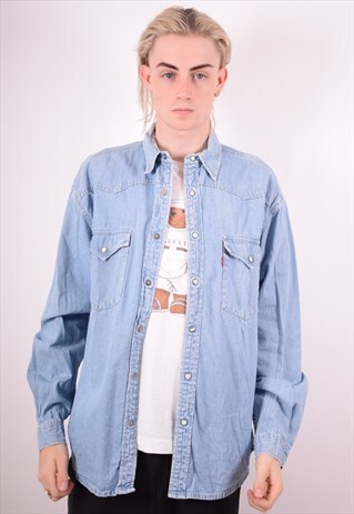 LEVI'S MENS VINTAGE DENIM SHIRT LARGE BLUE 90S