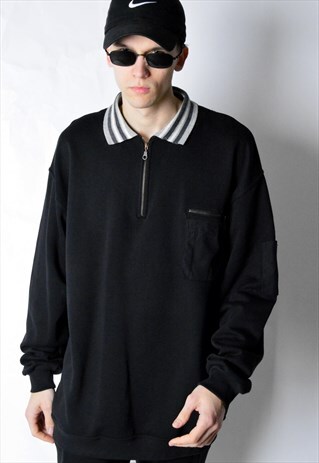 VINTAGE 90S BLACK MINIMALIST ZIPPER SWEATSHIRT