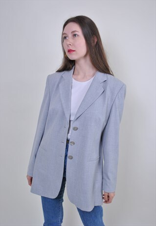VINTAGE GREY BLAZER, 80S MINIMALIST SUIT JACKET