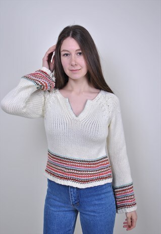 VINTAGE WOMEN KNIT BLOUSE, 90S NATIVE PRINT SWEATER