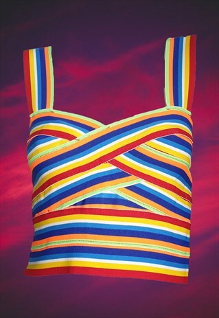 RAINBOW BONDAGE VEST TOP WITH CONTRAST ZIP
