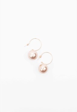 New Gold Tone Large Hoop Earrings With Grey Pearls