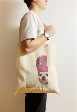 Dog Meme Tote Bag Smiling Dog Funny Bag with Croc on Head Ic