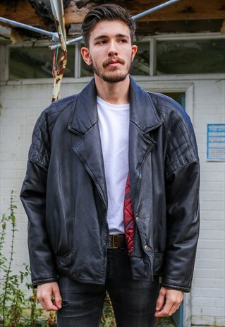 JAEGER BLACK LEATHER JACKET WITH MAROON QUILTED LINING