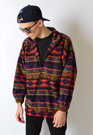 VINTAGE 90S COLOURFUL AZTEC 1/4 ZIPPER FLEECE JUMPER