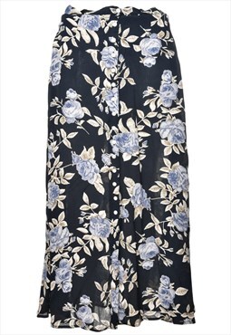 Vintage Flared Floral Print Maxi Skirt - M