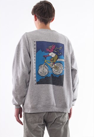 VINTAGE CHECKER PIG GRAPHIC CREW NECK 90S GREY