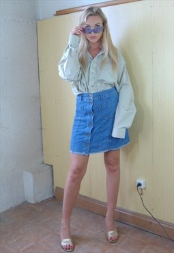 Vintage y2k rave mini button festival summer skirts in blue 