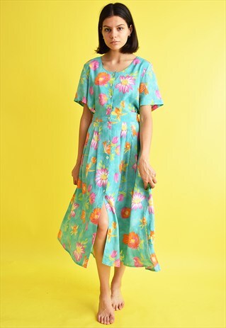 CUTE VINTAGE 90'S RETRO FLORAL PATERN PRINT MAXI DRESS