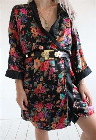 VINTAGE 80S COLOURFUL FLORAL DRESSING GOWN