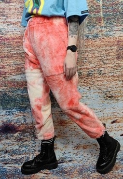 Tie-dye fleece joggers handmade 2in1 overalls in faded red