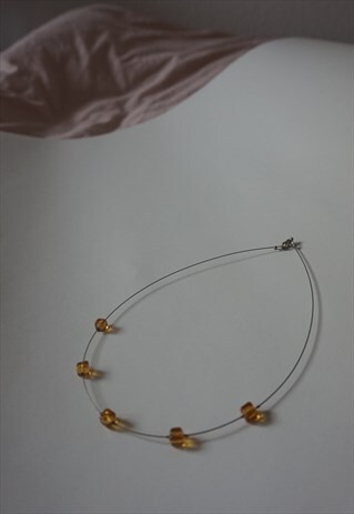 Y2K THIN WIRE CHOKER WITH BEADS ULTRA THIN NECKLACE