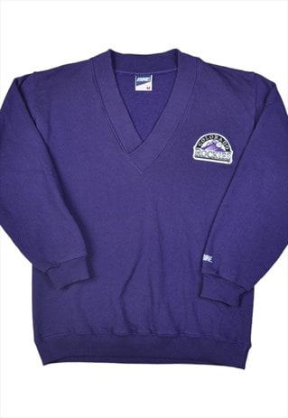 VINTAGE COLORADO ROCKIES BASEBALL TEAM SWEATER PURPLE MEDIUM