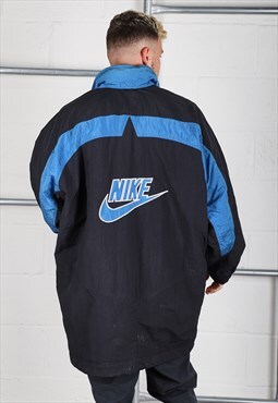 Vintage Nike Parka Coat in Black Padded Rain Jacket XL