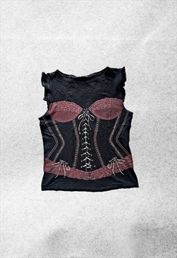 vintage y2k glittery velvet corset print tank top