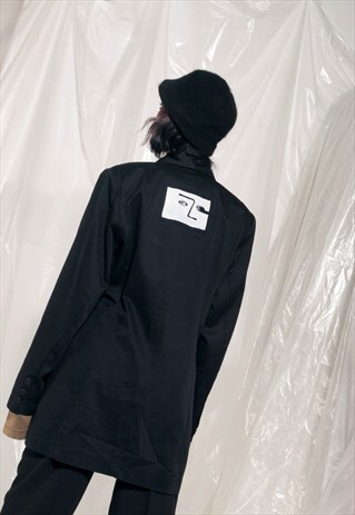 VINTAGE OVERSIZED BLAZER REWORKED GRAPHIC FACE PATCH JACKET