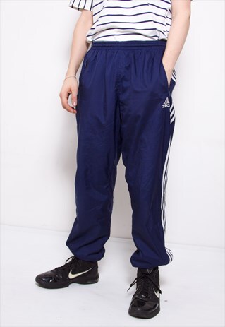 VINTAGE 90S ADIDAS NAVY TRACK PANTS ID:7166