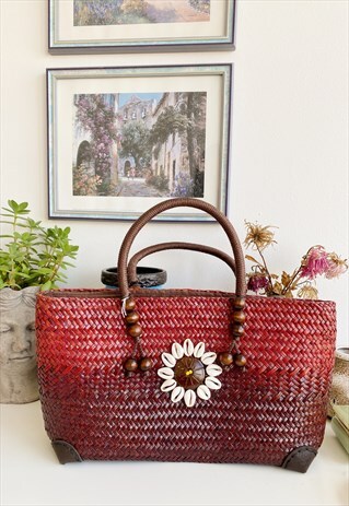 VINTAGE Y2K STRAW PARISIAN CHIC FESTIVAL SHELL BEACH BAG
