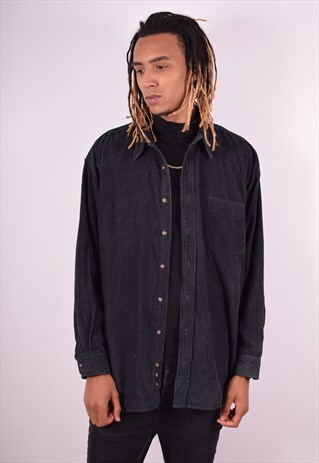 MENS VINTAGE CORDUROY SHIRT XXL NAVY BLUE 90S