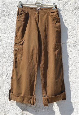 Deadstock brown wide leg cargo canvas pants,trousers.