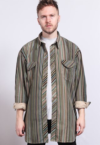 VINTAGE CORDUROY CORD STRIPED SHIRT