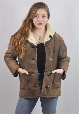 VINTAGE LIGHT BROWN SHEEPSKIN SHEARLING COAT