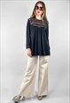 TINA WARREN VINTAGE 1970'S SEQUIN BLACK LONG SLEEVE BLOUSE 