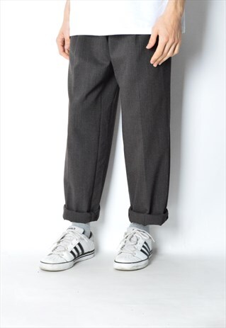 VINTAGE 80S BROWN MINIMALIST WOOL BLEND PANTS