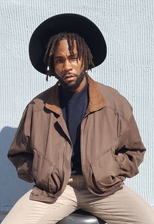 90S MINIMALIST BROWN FLIGHT BOMBER JACKET MEDIUM
