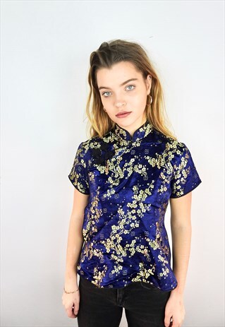 BEAUTIFUL VINTAGE CHINESE NIGHT BRIGHT BLUE & GOLD TOP