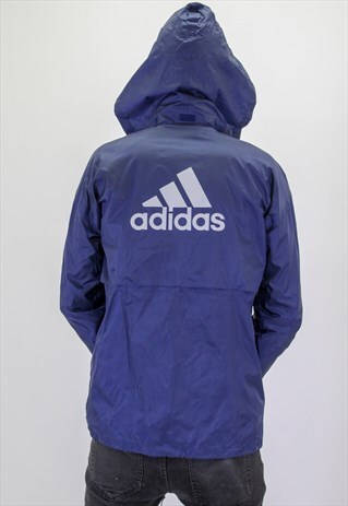 VINTAGE ADIDAS LOGO WINDBREAKER JACKET IN BLUE LARGE