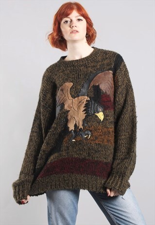 VINTAGE 80S CHUNKY KNIT EAGLE OVERSIZE JUMPER
