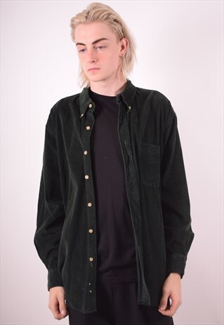 MENS VINTAGE CORDUROY SHIRT XL GREEN 90S