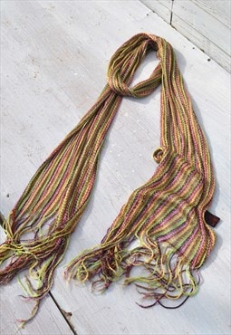 Vintage multi color striped crochet knit long neck scarf