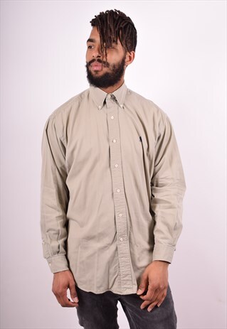 POLO RALPH LAUREN MENS VINTAGE SHIRT MEDIUM KHAKI 90S