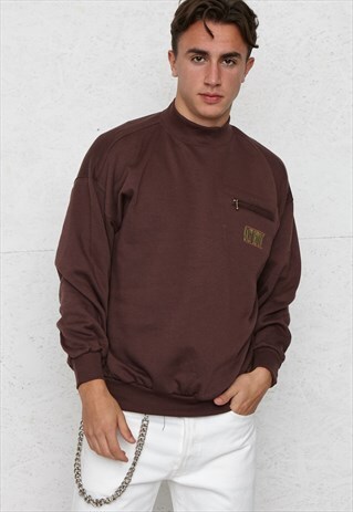VINTAGE BROWN CREW NECK PULLOVER SWEATSHIRT