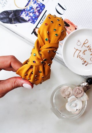 YELLOW MUSTARD MULTI COLOUR JEWEL TOP KNOT ALICE HEAD BAND