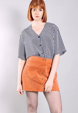 VINTAGE 80S NAUTICAL STRIPE BUTTON TOP