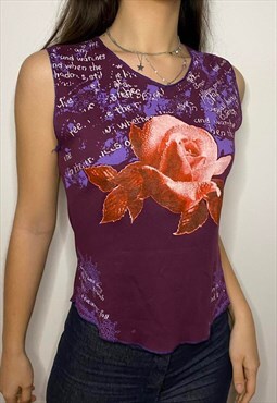Y2K Grunge Rad Purple Rose Print Cami Top 