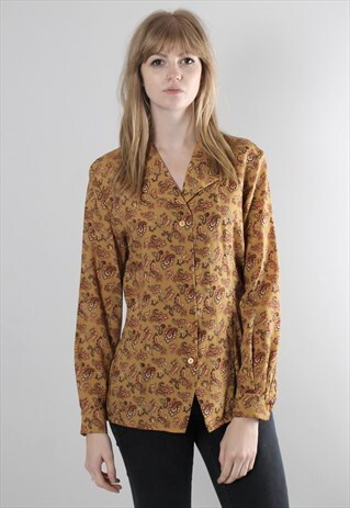 VINTAGE 80S MUSTARD PAISLEY PATTERNED BLOUSE