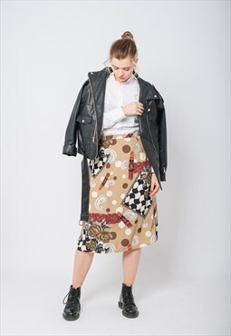 Vintage Y2k Midi Highwaisted Skirt in Abstract Print