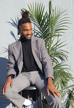 80S 90S MINIMALIST GREY LONGLINE MORNING SUIT JACKET
