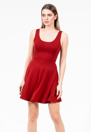 SKATER MINI PARTY DRESS IN RED WITH SCOOP NECK