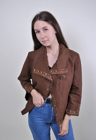 BROWN BOHO BLAZER, 90S INDIE JACKET, SIZE M