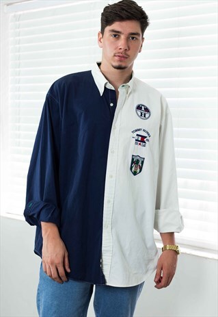VINTAGE TOMMY HILFIGER SHIRT COLOR BLOCK LOGO 90S XL 13.9