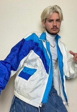 Vintage 90s MFT ASICS Crinkle Shell Jacket in Blue & Cream