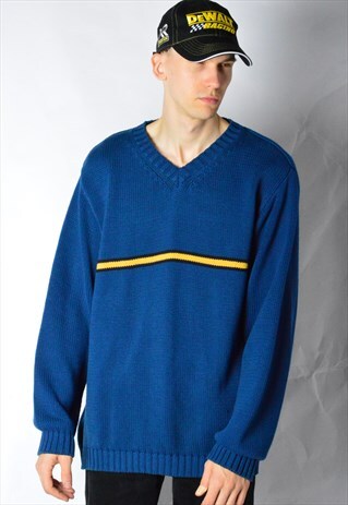 VINTAGE 90S BLUE V-NECK JUMPER