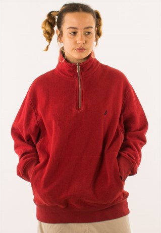 VINTAGE RED NAUTICA QUARTER ZIP SWEATSHIRT